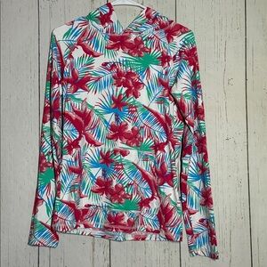 Banana Boat Lightweight Pink White Tropical Seasonal Rash Guard Hoodie Large